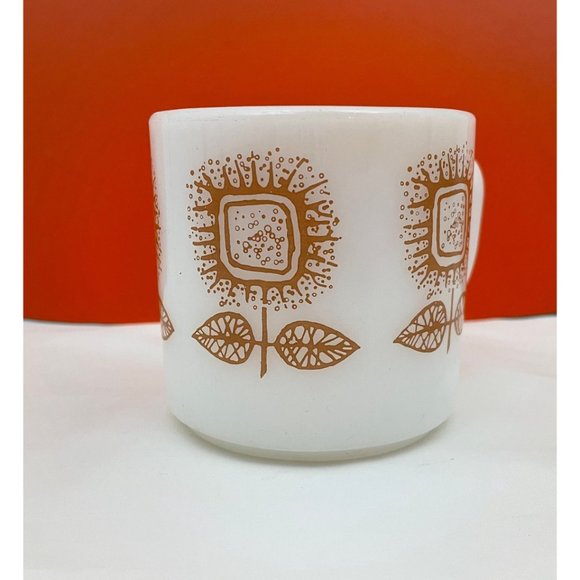 Brown sunflower, Federal glass, milk glass, vintage coffee mug, vintage mug - Picture 2 of 9